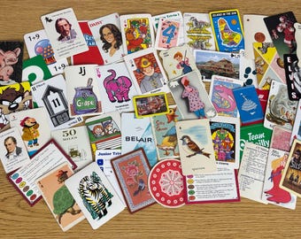 Tarjetas de juego vintage efímeras: álbumes de recortes, diarios basura, tarjetas de intercambio (50 surtidas)