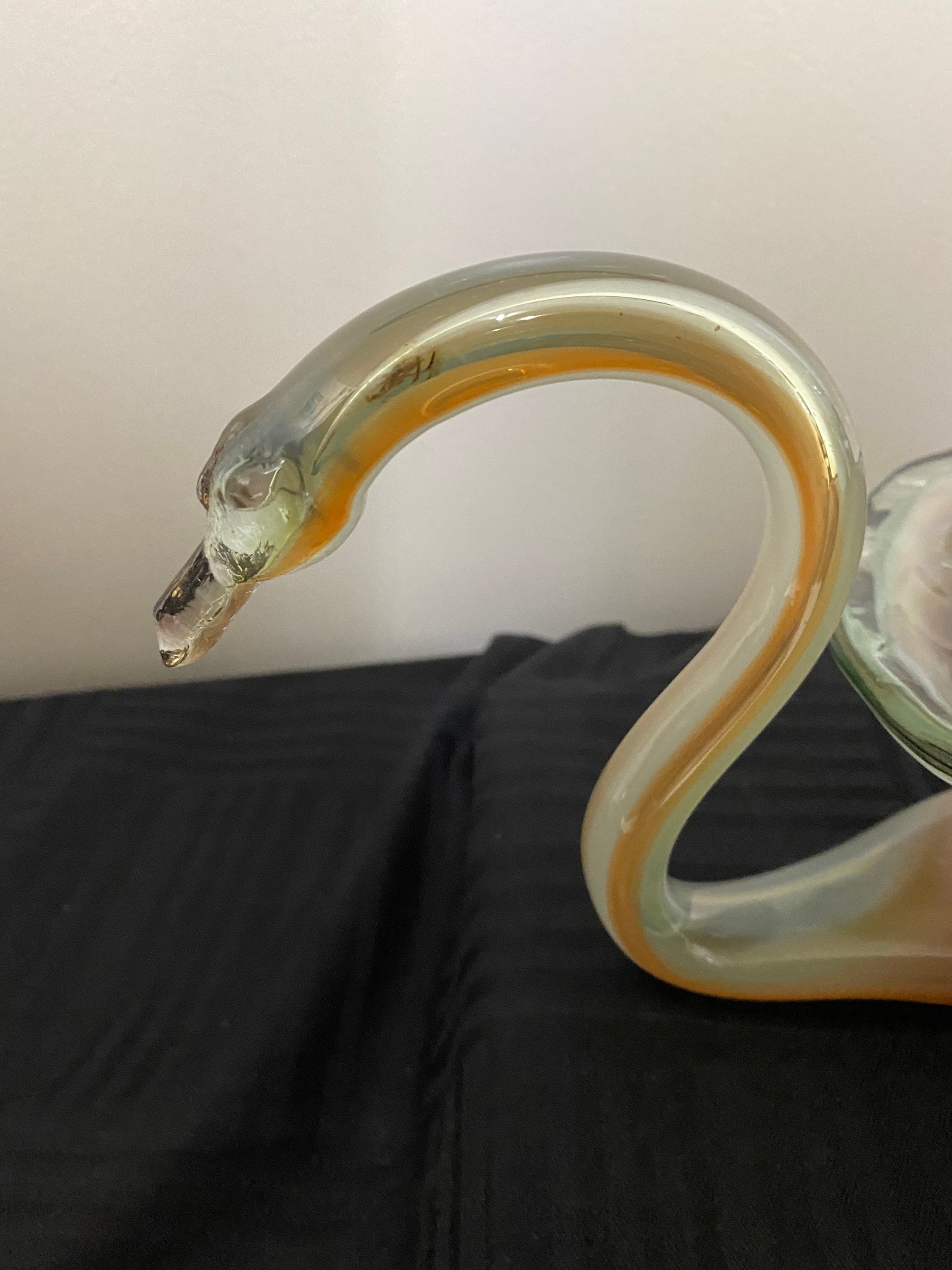 Vintage Art Glass Swan Sculpture Bowl Pulled Glass Swirl Etsy