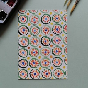 Handgemalte Postkarte "Muster orange-grün"