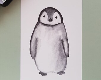 Hand Painted Greeting Card "Penguin"