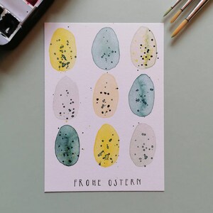 Handgemalte Grußkarte "Frohe Ostern" mit Ostereiern