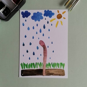 Handgemalte Grußkarte "Regenwurm"