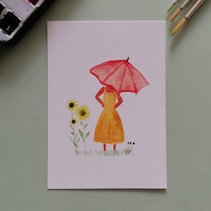 Handgemalte Grußkarte "Sommermädchen"
