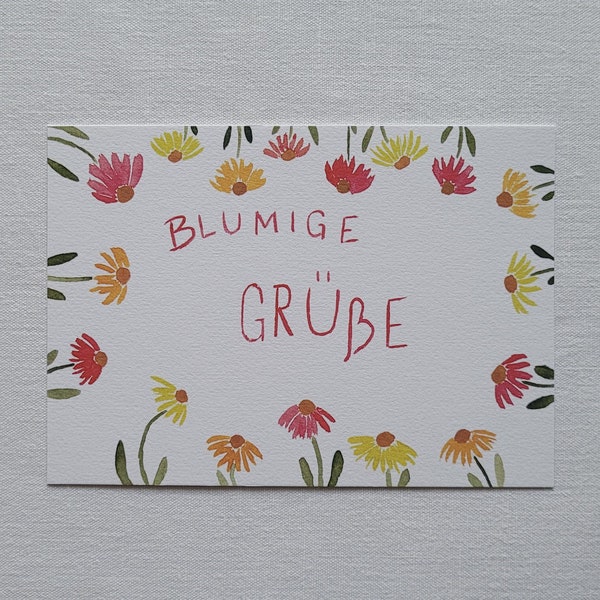 Handgemalte Postkarte "Blumige Grüße"