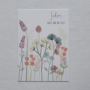 Handgemalte Postkarte "Schön, dass ihr da seid!" (auch ohne Schrift) A6/A7
