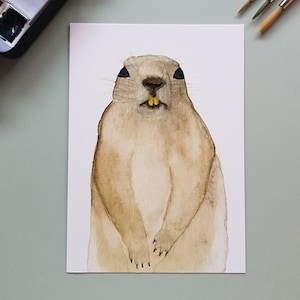 Handgemalte Postkarte "Murmeltier"