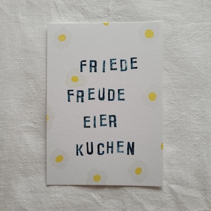 Handgemalte Postkarte "Friede Freude Eierkuchen"