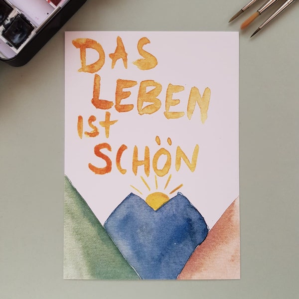 Handgemalte Grußkarte "Das Leben ist schön"