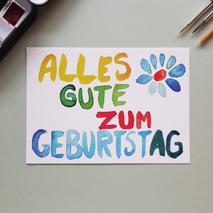 Handgemalte Grußkarte "Alles Gute zum Geburtstag"