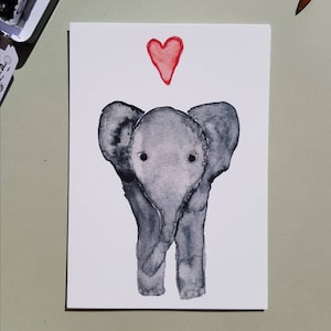 Handgemalte Postkarte "Elefant"