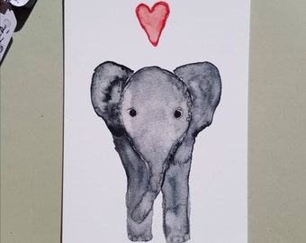 Hand Painted Postcard "Elephant"