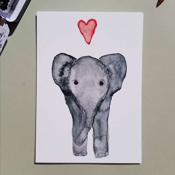 Carte postale peinte à la main « Éléphant »