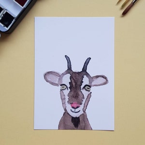 Handgemalte Postkarte "Ziegenbock"