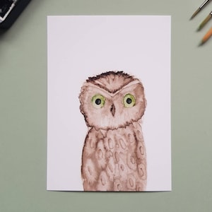 Handgemalte Postkarte "Eule"