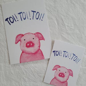 Handgemalte Grußkarte "Toi! Toi! Toi!" mit Schwein A6/A7
