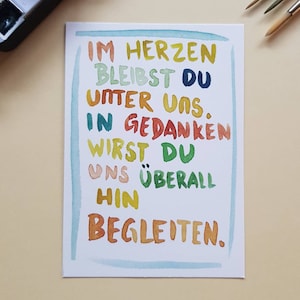 Handgemalte Karte mit Trauerspruch