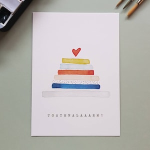 Handgemalte Grußkarte "Tortenalarm"