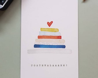 Hand-painted greeting card "Cake alarm"