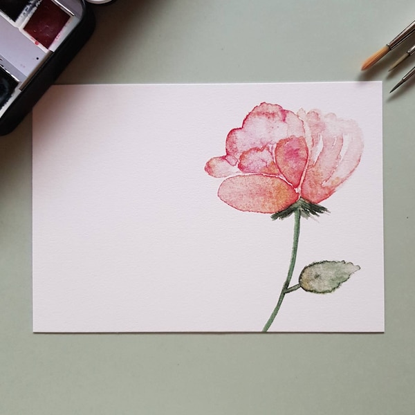 Handgemalte Postkarte "Rose"