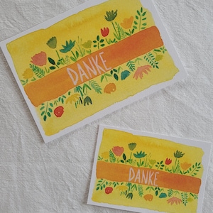Handgemalte Grußkarte "Danke" mit Blumen A6/A7