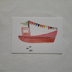 Handgemalte Postkarte "Schiff"