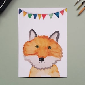Handgemalte Postkarte "Fuchs" mit Wimpelkette