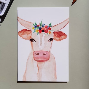 Handgemalte Postkarte "Kuh Almabtrieb"
