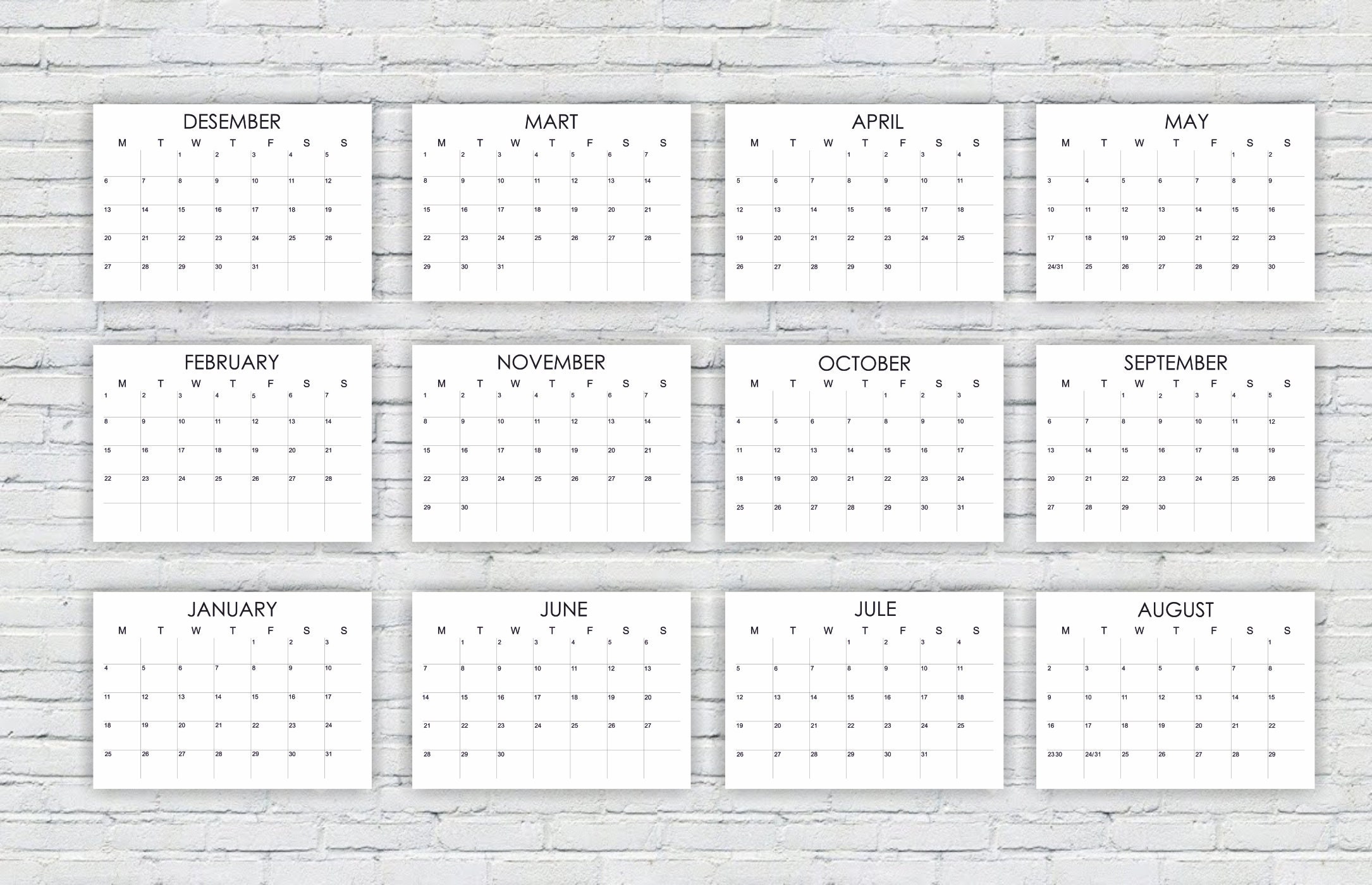 2021 Printable Calendar 2021 Large Wall Calendar 2021 Big Etsy