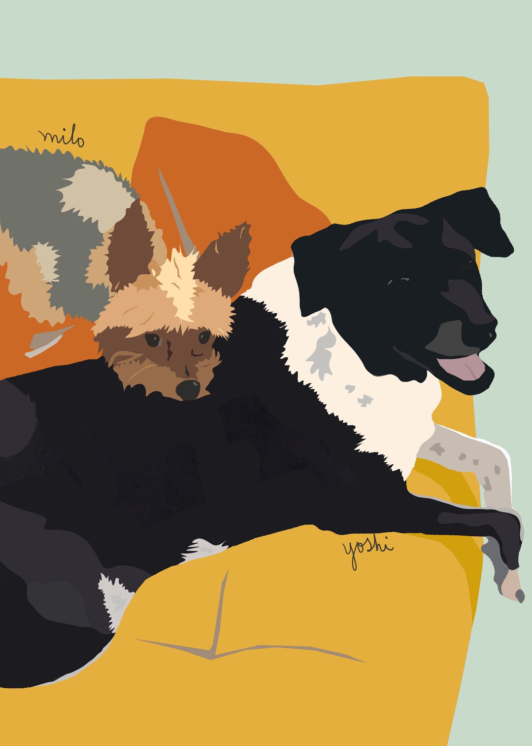 Custom Digital Pet Illustration, Color Block 2 Pets Etsy