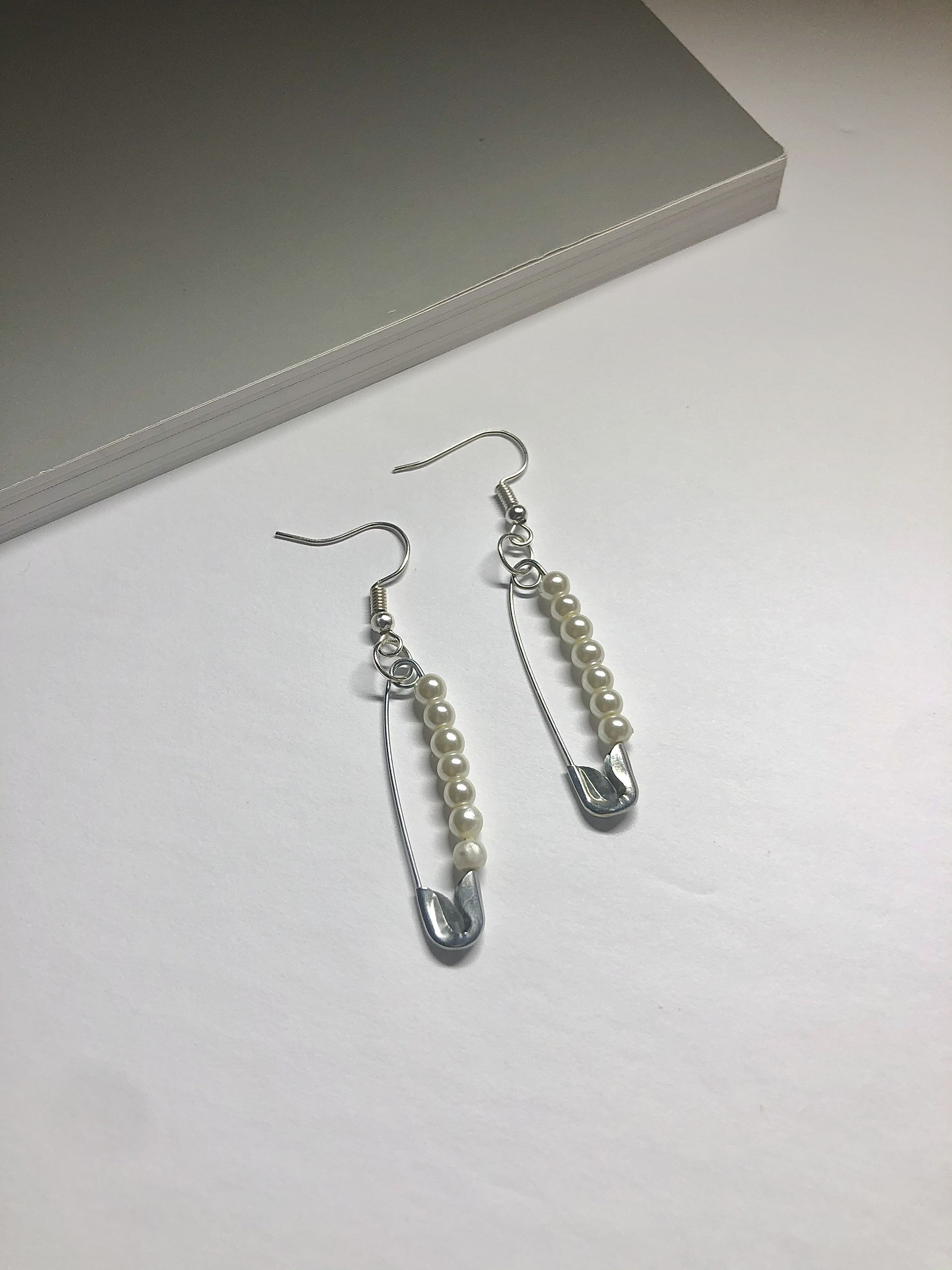 Safety Pin Earrings With Pearls Etsy