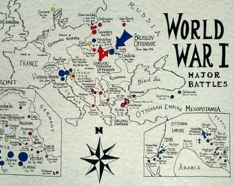 WWI battles hand drawn map