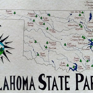 Oklahoma state parks map hand drawn