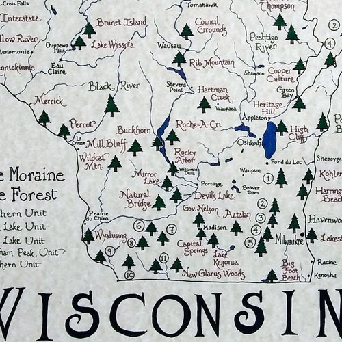 Wisconsin State Park Map Checklist print Only Etsy Australia