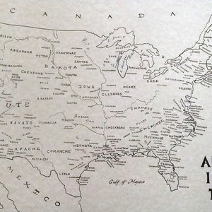May include: A black and white map of North America showing the locations of American Indian tribes in 1750. The map is labeled "American Indian Tribes c. 1750".