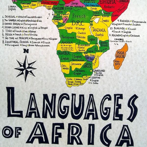 Languages of Africa hand drawn map