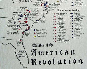 American Revolution Battles hand drawn map