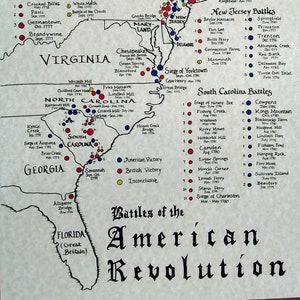 American Revolution Battles hand drawn map