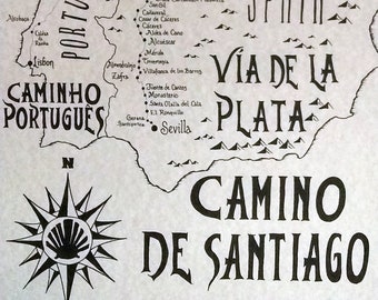 Camino de Santiago hand drawn map