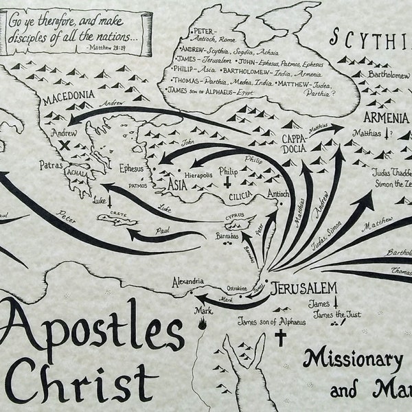 Apostles of Christ hand drawn map