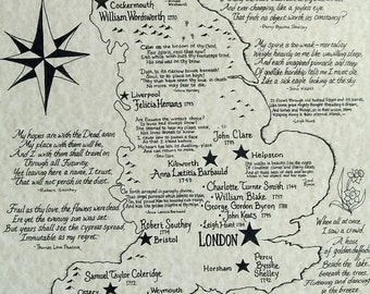 English Romantics hand drawn map