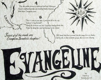 Evangeline (HW Longfellow) hand drawn map