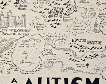 Autism map hand drawn 11x17 inches