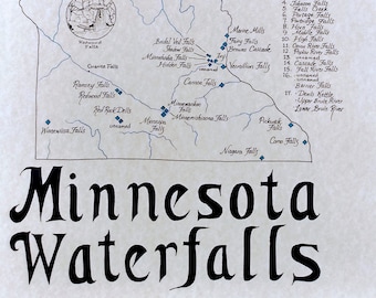 Minnesota waterfalls map 11x17 in