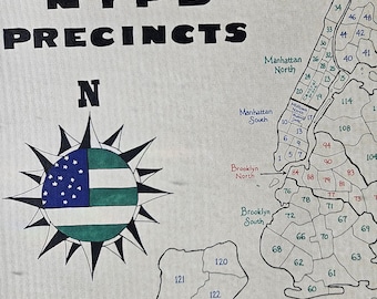Carte des quartiers de la police de New York dessinée à la main 11 x 17