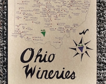 Carte des vignobles de l'Ohio 11 x 17