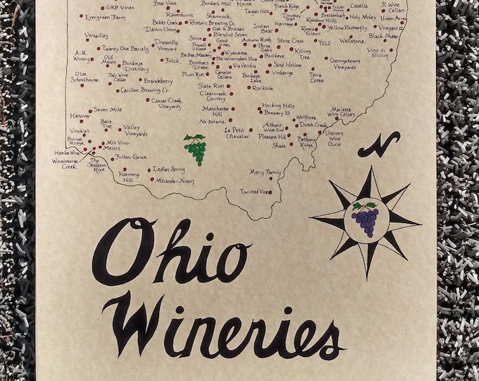 Ohio Wineries Map 11x17 Etsy