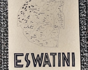 Eswatini hand drawn map 11x17