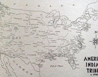 American Indian tribes hand drawn map