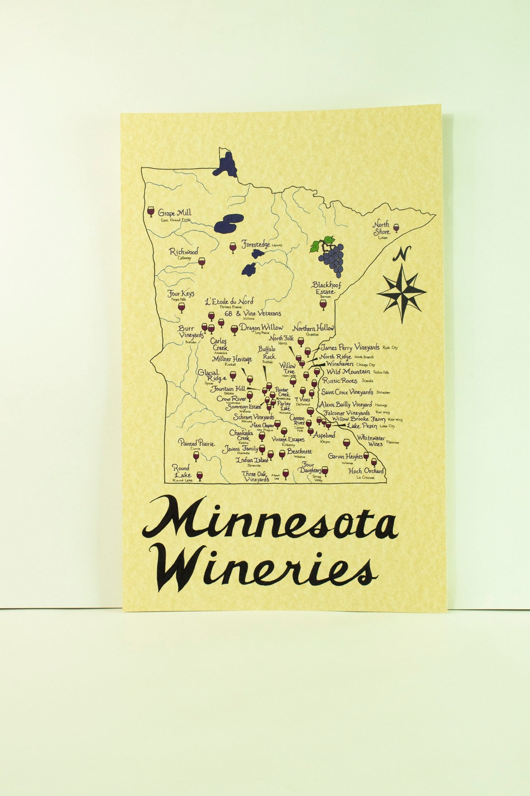 Minnesota Wineries Map 11x17 In Etsy