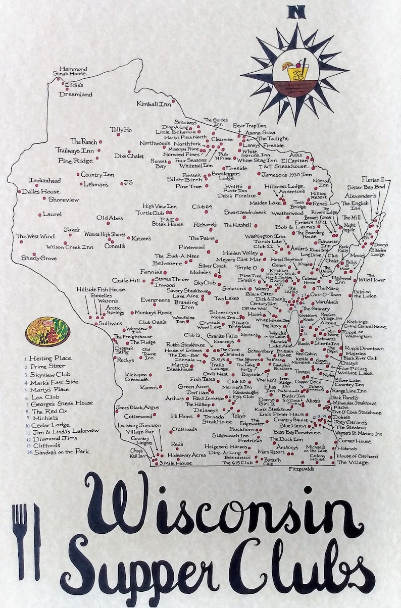 Wisconsin Supper Clubs Map REVISED 2023 Etsy Israel